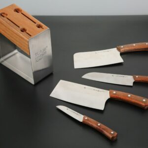brown wooden handled knife on white chopping board